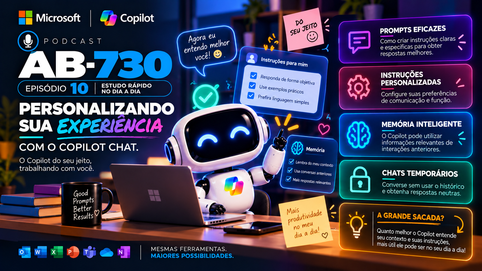 Podcast AB-730 | Episódio 10 — Personalizando sua experiência com o Copilot Chat